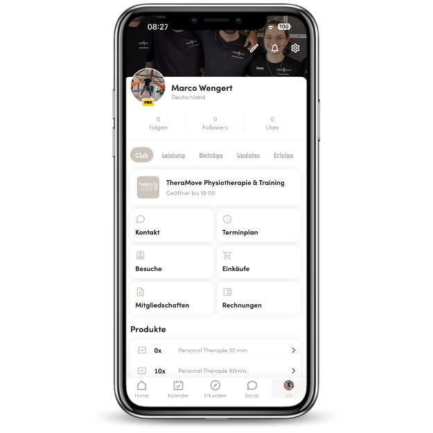 TheraMove Physiotherapie App Möglichkeiten